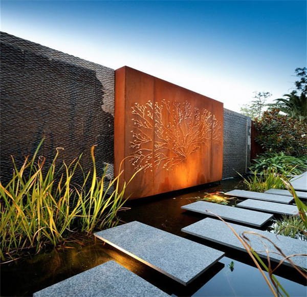 Corten steel garden lights and outdoor metal lamp