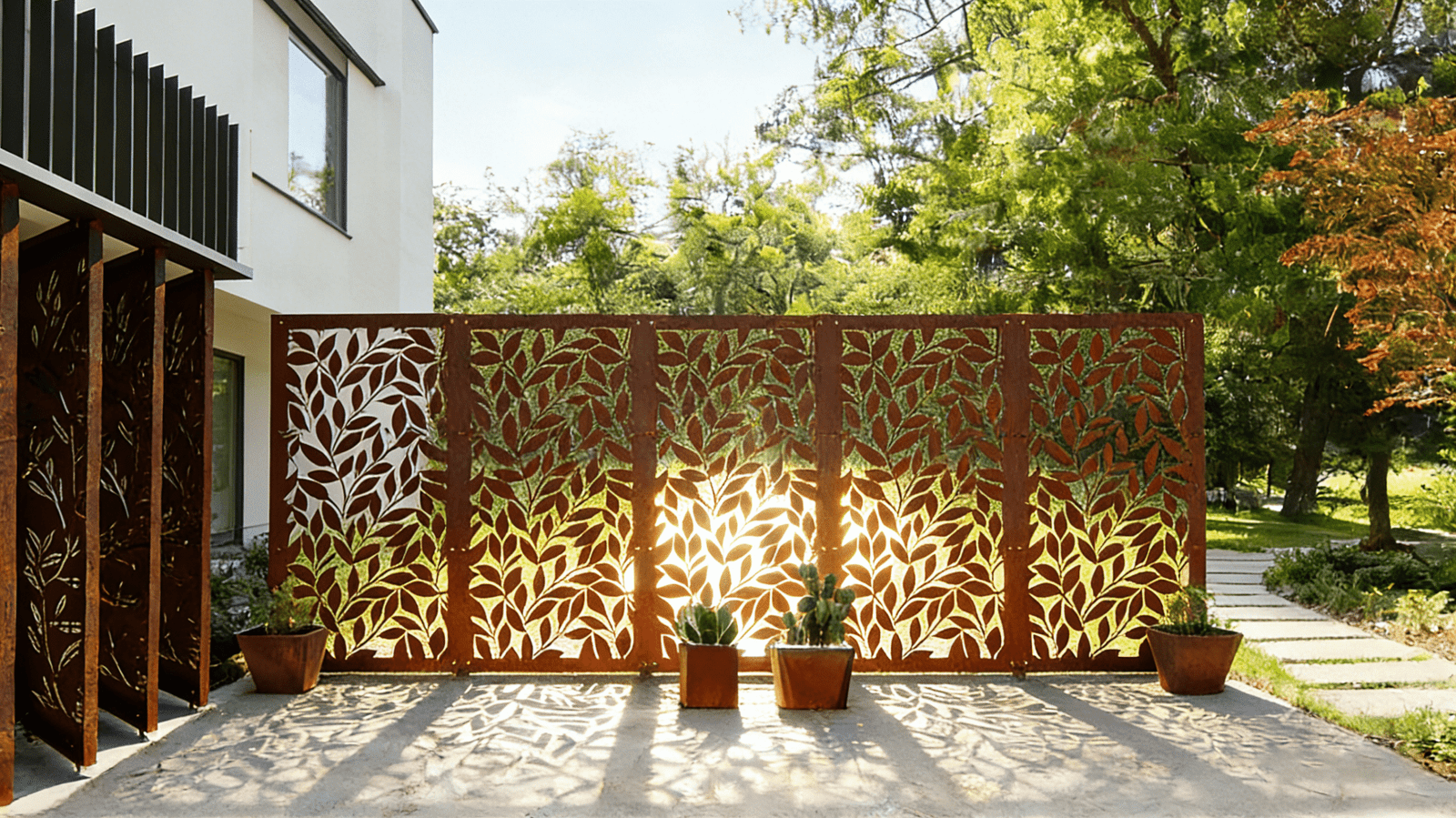 Laser-cut Garden Privacy Corten Screen