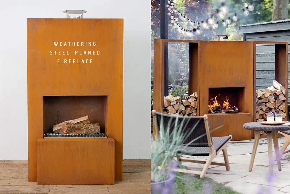 Corten Steel Wood Burning Fire Pit - Rustic Patio Heater for Landscape Projects