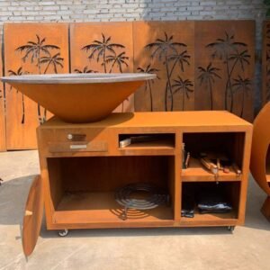 Outdoor kitchen corten steel grill