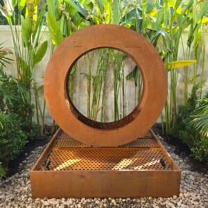 Outdoor corten steel water feature