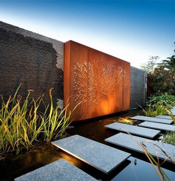 Corten steel garden lights and outdoor metal lamp
